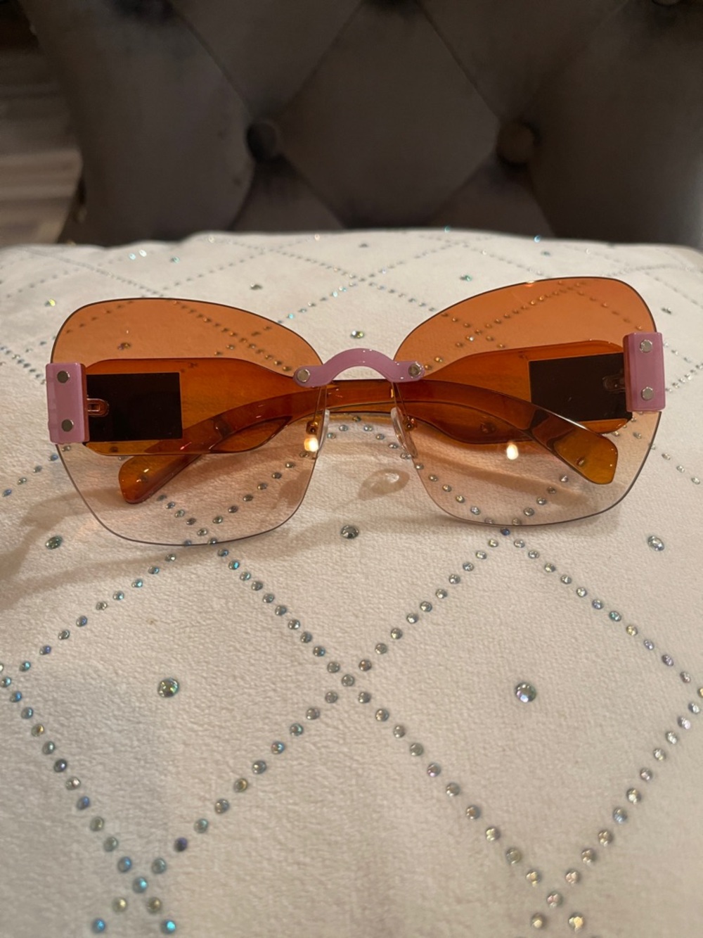 Summer Fashion Rimless Sunglasses - Pink and Amber Lenses